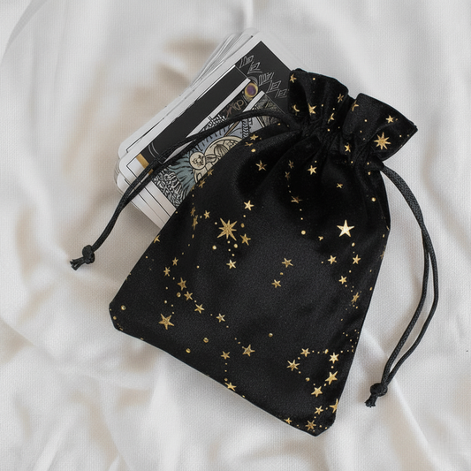 Woreczek na runy lub karty Złote Gwiazdy Czarny